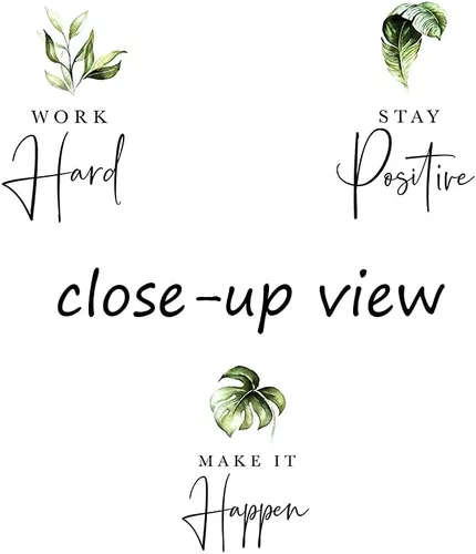 Vista 7 de Arte de pared inspirador de 3 piezas, imagen de refranes de plantas blancas, citas de trabajo y estadía, impresiones en lienzo para decoración