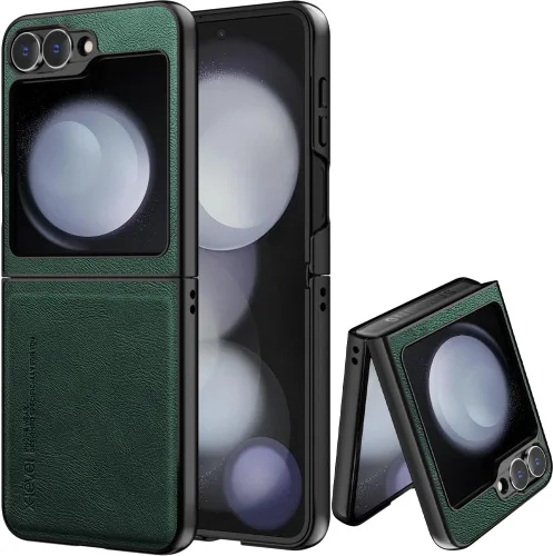 Vista 42 de X-level Funda para Samsung Galaxy Z Flip 6, delgada funda delgada de piel sintética para teléfono, TPU suave, a prueba de golpes, protección Negro