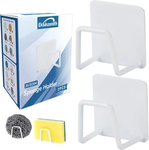 Vista 8 de 2 soportes de esponja para fregadero de cocina, soporte de esponja adhesivo fuerte para encimera de fregadero, soporte de organización de esponja
