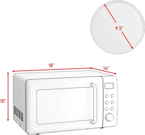 Vista 6 de Horno microondas retro, Safeplus de 0.7 pies cúbicos, microondas de 700 W con placa de acero laminado en frío, 5 micro descongelación y función