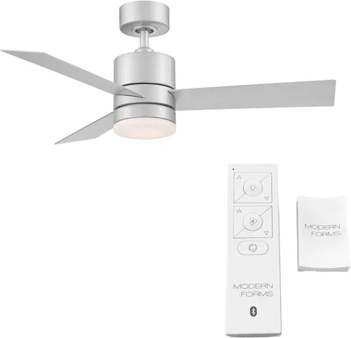 Vista 2 de Modern Forms Axis - Ventilador de techo inteligente de 3 aspas para interior y exterior, 44 pulgadas, titanio con kit de luz LED de 3000K y control