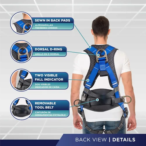 Vista 3 de Palmer Safety Arnés de seguridad de protección contra caídas Hammerhead Series Kit de seguridad I Arnés Premium + Cordón + Kit de extensor de anillo