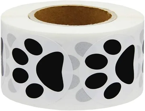 Vista 2 de Hcode Calcomanías redondas de 1.5 pulgadas con estampado de pata de oso negro, 500 unidades por rollo