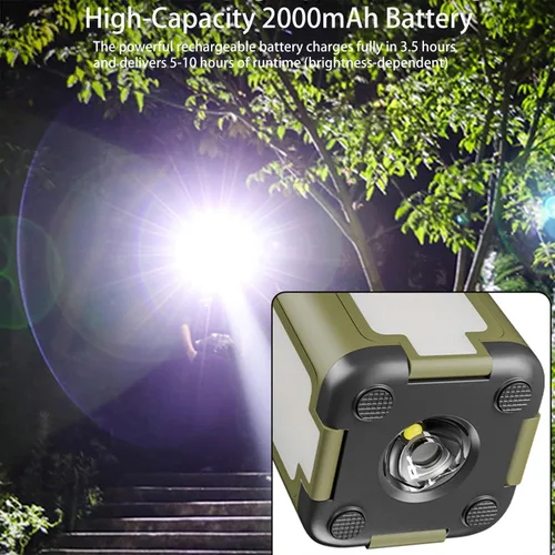 Vista 4 de Linterna solar LED para camping, portátil, IPX4, impermeable, recargable, con carga solar de 2000 mAh e indicador de potencia LED, linterna con 6