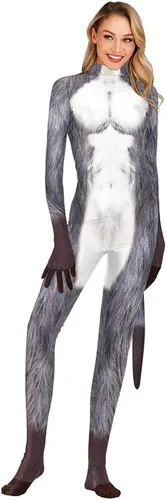 Vista 150 de Disfraz de animal para hombre con estampado de cola grande, overol peludo de elastano para cosplay, fiesta de Halloween