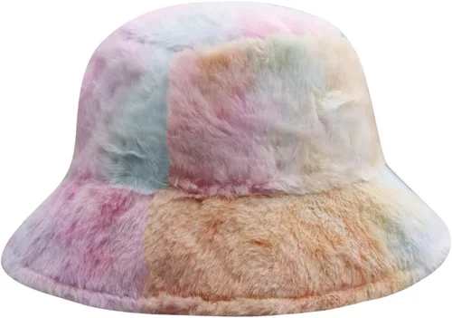 Vista 8 de JUMISEE Sombrero de pescador de piel sintética con teñido anudado para mujer, gorro de invierno cálido y mullido Azul