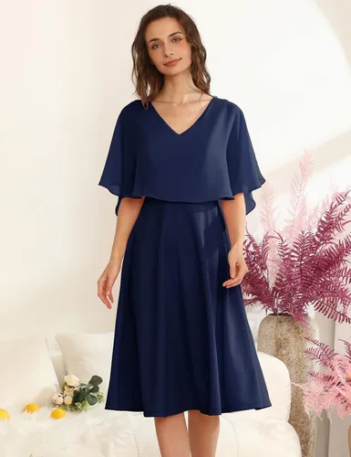 Vista 2 de HomRain Vestido de capa sin mangas para mujer con superposición de gasa, vestido formal de cóctel para invitada de boda