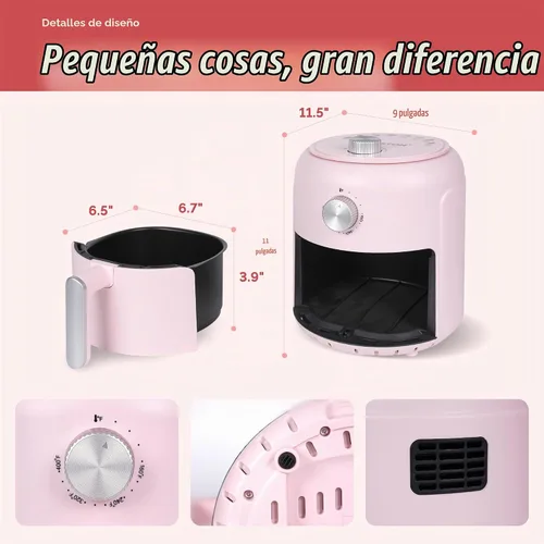 Vista 4 de 2.8QT Small Air Fryer, Mini Pink Air Fryers with Gift Box