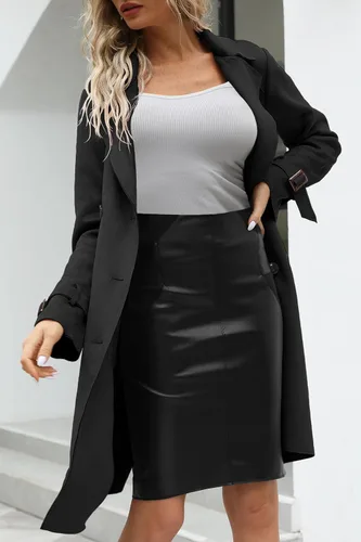 Vista 4 de Bellivera Chaqueta de piel sintética para mujer, abrigo largo de moda para primavera e invierno, cortavientos ligero