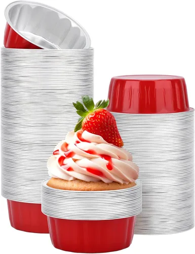 Vista 29 de Beasea Paquete de 100 moldes desechables para hornear, 8 onzas, 235ml, de papel de aluminio desechables, sin tapas, mini pudín de tarta de queso