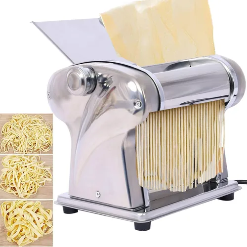 Vista 7 de Máquina eléctrica de pasta, máquina de rodillos de acero inoxidable, 2 cuchillas para fideos redondos delgados de 0.059 in y planos de 0.157 in