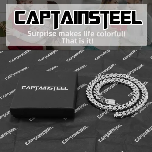Vista 7 de CaptainSteeL Collar de cadena cubana Miami para hombres y mujeres, acero inoxidable 316L de 50.354in de ancho, 18"20"22"24" de largo, joyería de hip