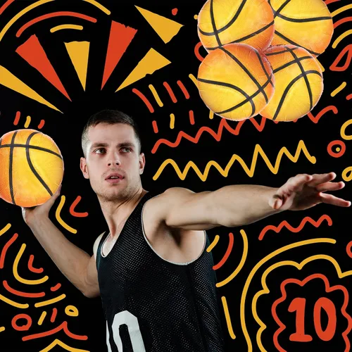 Vista 3 de 12 globos de baloncesto grandes de 18 pulgadas, globos redondos de aluminio con forma de baloncesto para deportes temáticos de baloncesto, partidos