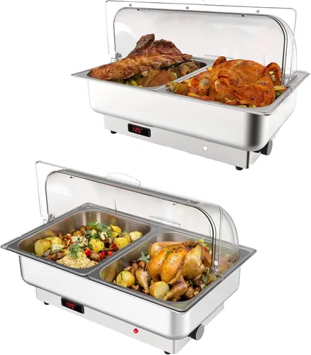 Vista 11 de GarveeHome Juego de bufé eléctrico de acero inoxidable con tapa enrollable con 1 sartén de 9 cuartos de galón, control de temperatura de 400 W