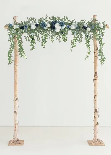 Vista 2 de Flores de arco de boda, guirnaldas de eucalipto con flores blancas, arco artificial para decoración de ceremonia de telón de fondo de recepción