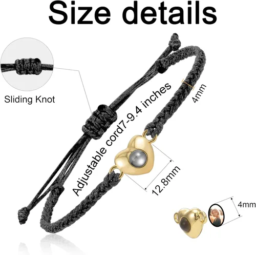 Vista 5 de EMIRISTIC Pulsera italiana grabable con foto Pulseras personalizadas para pareja para él y ella con imagen oculta, recuerdo conmemorativo ajustable