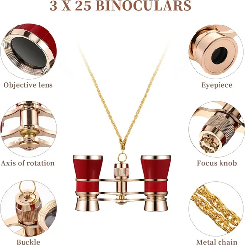 Vista 4 de ULTECHNOVO Lentes de ópera de 3 x 25 pulgadas, mini binoculares compactos, ligeros, anteojos de teatro con cadena para adultos, niños, mujeres