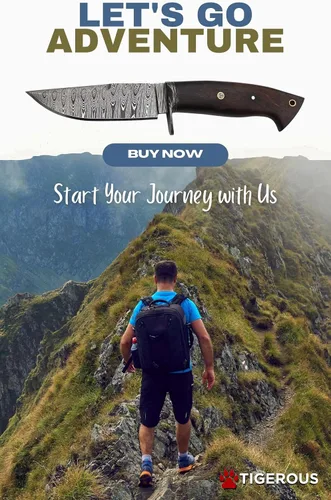Vista 7 de Cuchillo de caza de Damasco hecho a mano con funda de cuero de transporte horizontal, hoja fija de espiga completa para camping, senderismo