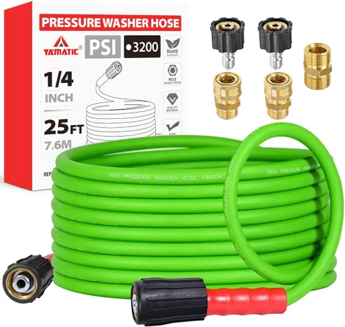 Vista 8 de YAMATIC Manguera de lavado a presión de 3600PSI para lavadora eléctrica de 25 pies x 1/4 pulgadas, resistente a las torceduras, manguera de repuesto