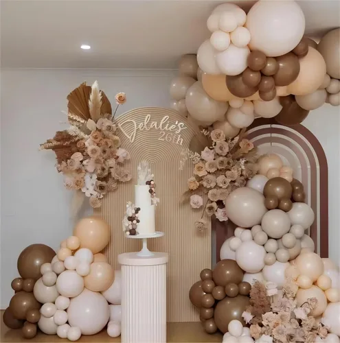 Vista 6 de Paquete de 150 globos de color blanco arena de diferentes tamaños, 18, 12, 10, 5 pulgadas, kit de arco de guirnalda de globos de fiesta de Sand White