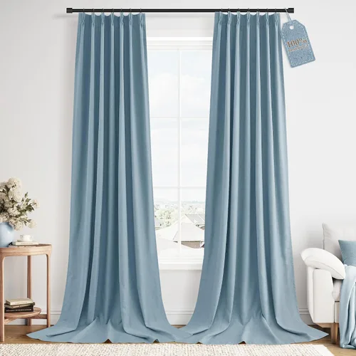 Vista 37 de Nanspring Cortinas plisadas de lino 100% opacas de 96 pulgadas de largo Natural