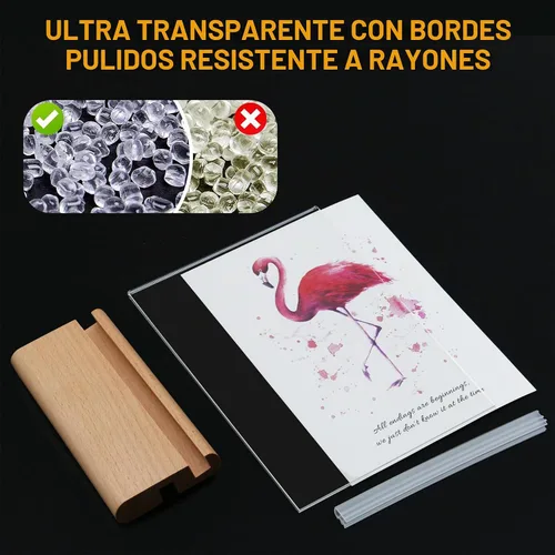 Vista 3 de trophable L/T forma clara titular de acrílico signo con base de madera
