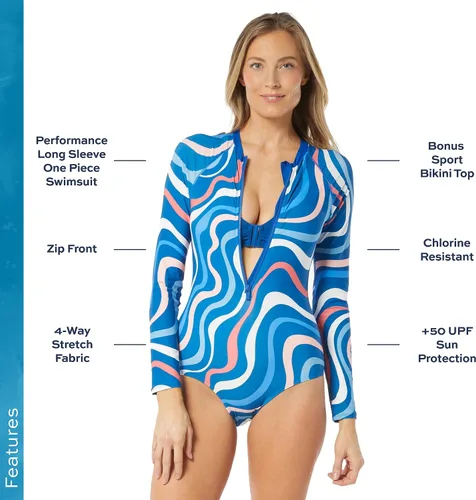 Vista 2 de BEACH HOUSE SPORT Traje de baño de una pieza con cremallera frontal de manga larga Sculpt - Top de bikini adicional