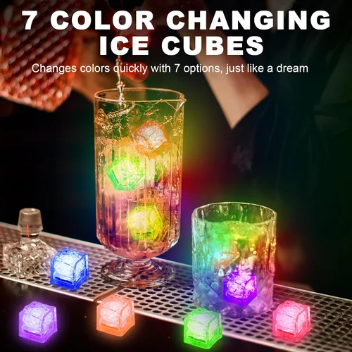 Vista 11 de 100 cubos de hielo iluminados para bebidas, cubos de hielo LED multicolor con luces cambiantes, cubos de hielo impermeables IP67 brillantes, eleva
