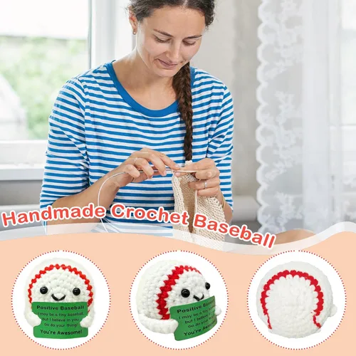 Vista 6 de Divertido mini regalo de béisbol de ganchillo para los amantes del béisbol, regalos de cumpleaños para hombres, mujeres, jugadores de béisbol, apoyo