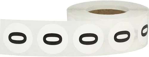 Vista 2 de Pegatinas blancas con número 0 de puntos circulares negros, 3/4 pulgadas redondas, 500 etiquetas en un rollo