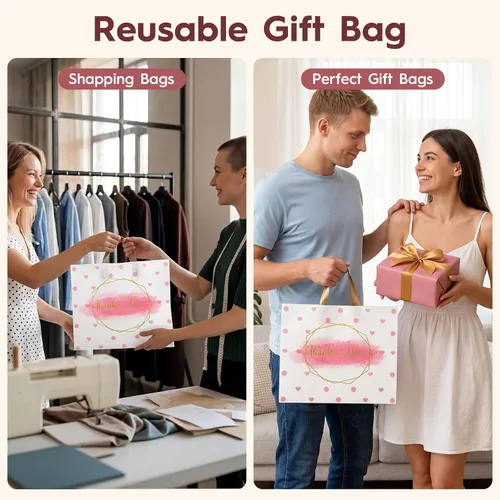 Vista 7 de WAKAKO Paquete de 60 bolsas de plástico con asas, 12 x 15 pulgadas, bolsas de regalo para mercancías minoristas para pequeñas empresas y boutiques