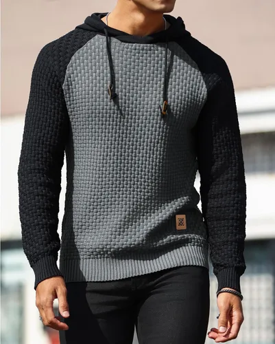 Vista 2 de Zaitun - Sudadera de punto con capucha para hombre, de manga larga, color liso, suéter con capucha