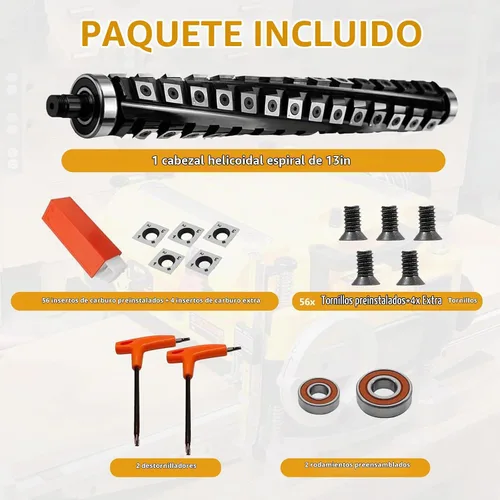 Vista 7 de Cabezal de corte helicoidal en espiral de 13 pulgadas para cepilladora DeWalt DW735 DW735X, cabezal de corte helicoidal, 4 filas, 60 insertos