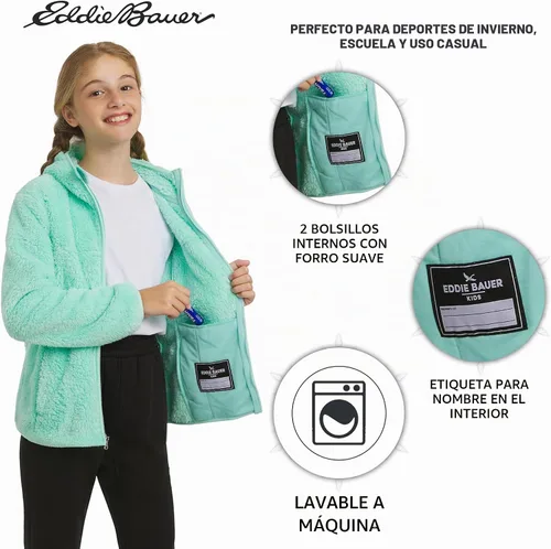 Vista 6 de Eddie Bauer Chaqueta con capucha de sherpa de imitación de pelo alto Quest para niñas Verde azulado