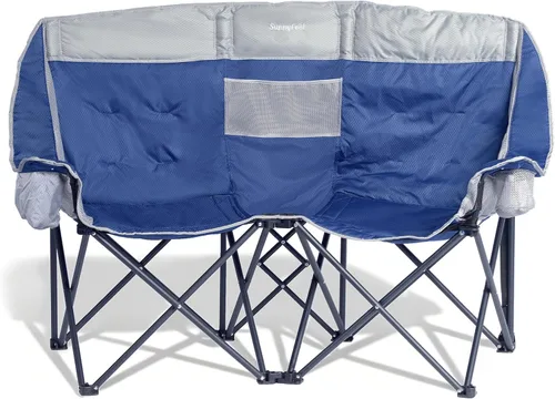 Vista 13 de SUNNYFEEL Silla Plegable Doble de Camping, Silla Loveseat Sobredimensionada, Silla de Césped Portátil/Plegable Resistente con Almacenamiento