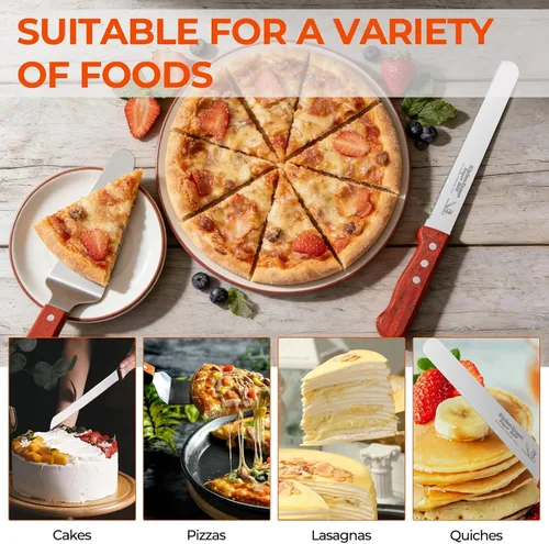 Vista 5 de Juego de 4 piezas para cortar pasteles para boda, con 2 cuchillos y 2 servidores, mango de madera y cortador de pastel de acero inoxidable