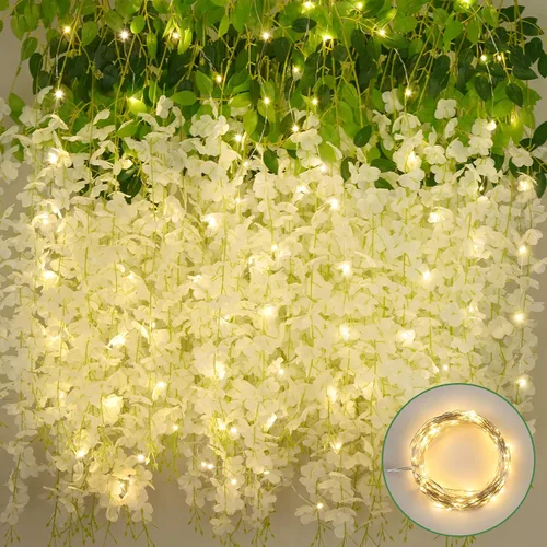 Vista 21 de BLEUM CADE 10 Piezas Flores Colgantes de Glicina Falsa Negra, 3.6 Pies/Pieza Guirnalda de Glicina Artificial, Flores Colgantes para Boda Fiesta