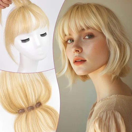 Vista 12 de EMMOR Flequillo con clip, flequillo de cabello 100% humano con 3 clips antideslizantes, extensiones de cabello superior de cobertura de 360°