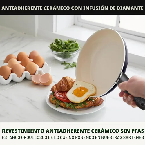 Vista 2 de [Usado] GreenPan Rio - Sartén antiadherente de cerámica sin PFAS de 10 pulgadas, color negro