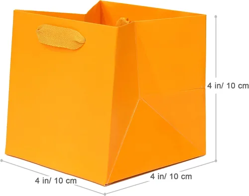 Vista 2 de Bolsa de regalo de papel naranja de 4 pulgadas Caja de papel Bolsas de papel kraft pequeñas con fondo cuadrado con asas para boda, baby shower