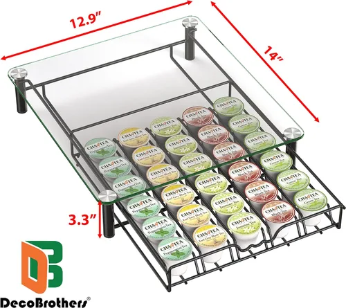 Vista 2 de Deco Brothers Cajón Portador de Cristal Templado para K-Cup para Almacenamiento de 30 Cápsulas de Café, Negro
