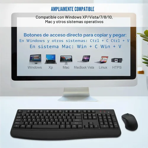 Vista 7 de Combo de teclado y ratón inalámbricos, teclado inalámbrico de tamaño completo de 2.4GHz con cómodo reposa muñecas y ratón óptico inalámbrico