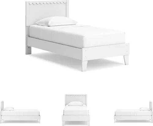 Vista 6 de Signature Design by Ashley Hallityn - Cama de plataforma casual de doble panel, no necesita base o somier, color blanco