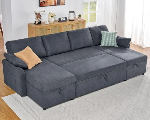 Vista 10 de AMERLIFE Sofa Bed, Sleeper Sofa with Storage Chaise, Convertible Sofa Bed with Pull Out Couch, l Shaped Couch for Living Room, Guest Room, Boucle