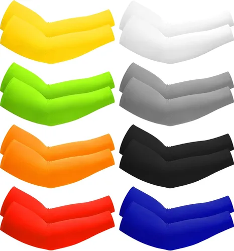 Vista 8 de Mudder 8 Pairs UV Sun Protection Cooling Arm Sleeves for Men Women Youth Silk Compression Arm Cover Breathable Outdoors Sport Negro