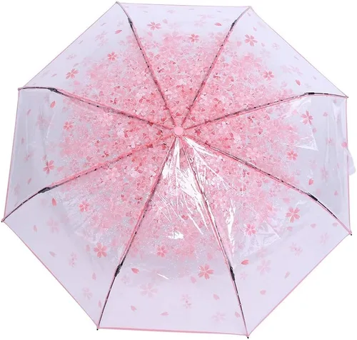 Vista 2 de TOPINCN Paraguas de flores de cerezo, paraguas plegable de burbujas de cúpula transparente, paraguas de princesa de moda, paraguas de viaje