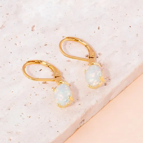 Vista 6 de CiNily Aretes colgantes de ópalo de corte ovalado para mujer, chapados en oro de 14 quilates, ópalo de fuego, chapado en rodio, aretes de gota
