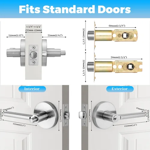 Vista 6 de Cerradura de palanca de apertura de un solo toque con llaves (níquel cepillado) Push Button Locking, ADA, Hands-Free Unlock Handle, Fits Left &