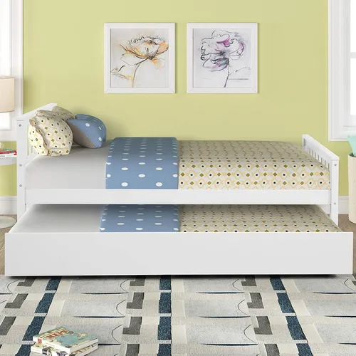 Vista 4 de Base de cama individual con nido, marco de cama de plataforma con cabecero y estribo, cama de madera maciza individual para dormitorio, espacio
