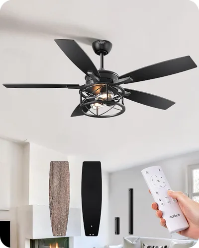 Vista 10 de EDISHINE - Ventilador de techo de granja negro de 42 pulgadas con luces, control remoto, regulable, 6 velocidades, 5 aspas de madera, motor